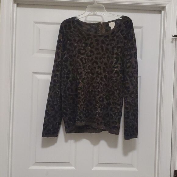 Chico's black gold leopard print sweater - Picture 1 of 11